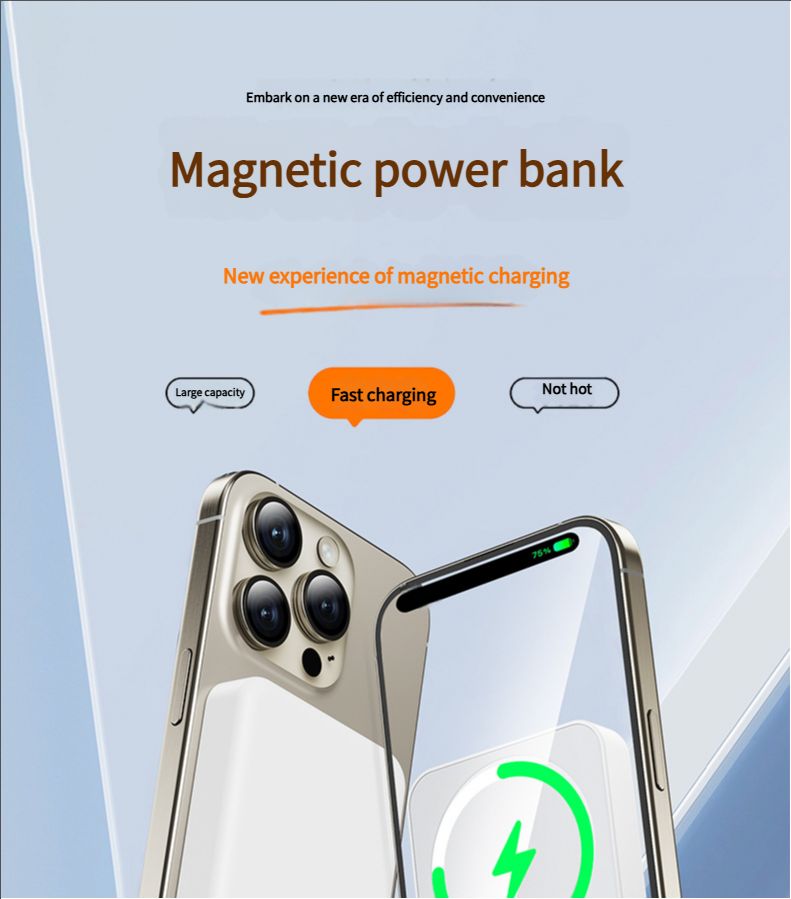 Suitable for Apple phones, Magsafe magnetic wireless power bank, fast charging, lightweight official mobile power bank