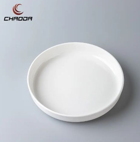 Premium Series European Design Catering Hotel Ceramic Flat Dinner Plate Ceramic Straight Edge Porcelain Plate T-19