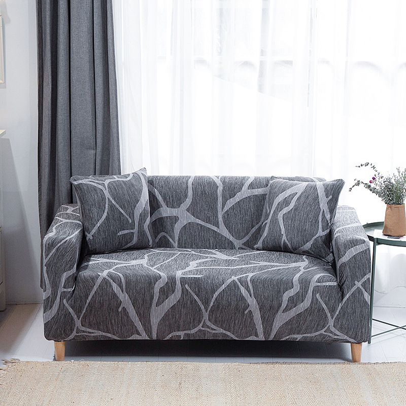 Grey Printed Spandex Non Slip Soft Couch Sofa Cover, Washable Furniture Protector with Non Skid Foam and Elastic Bottom for Kids, Pets