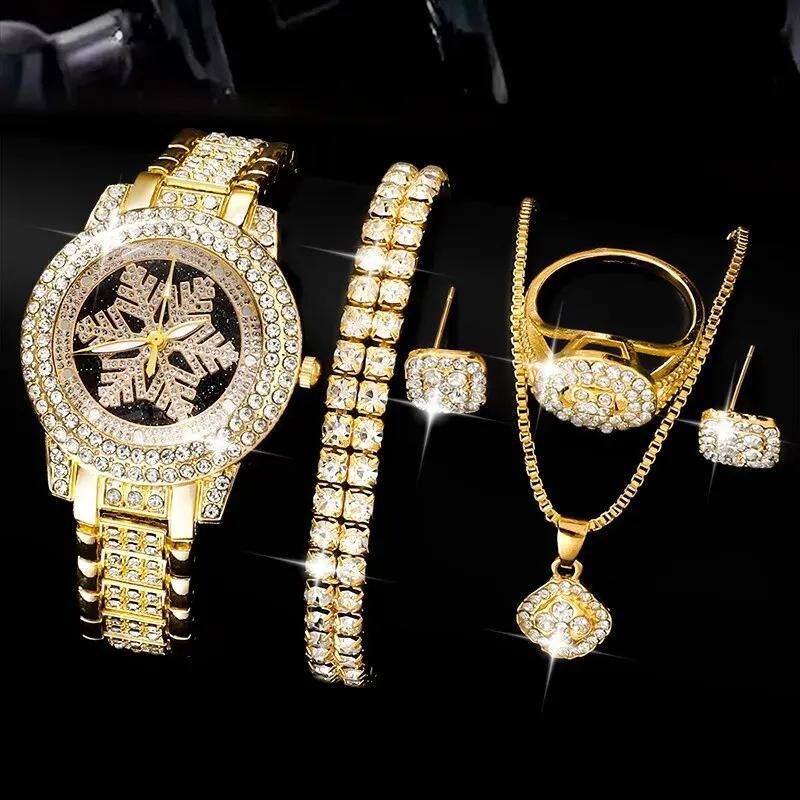 5pieces Set Ladies Wrist Watch + Bracelets+ Necklace+Ring+Earrings