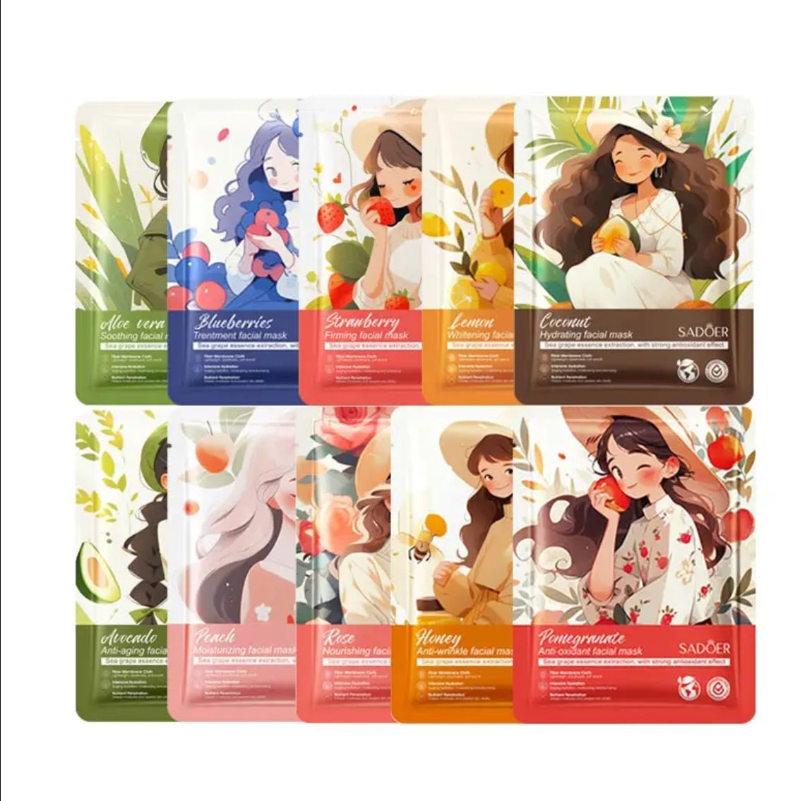 Randomly picked sheet mask for Moisturizing, oil control, anti-acne, pores shrinking, hydrating and other skin care benefits tackling various skin conditions, with gifts