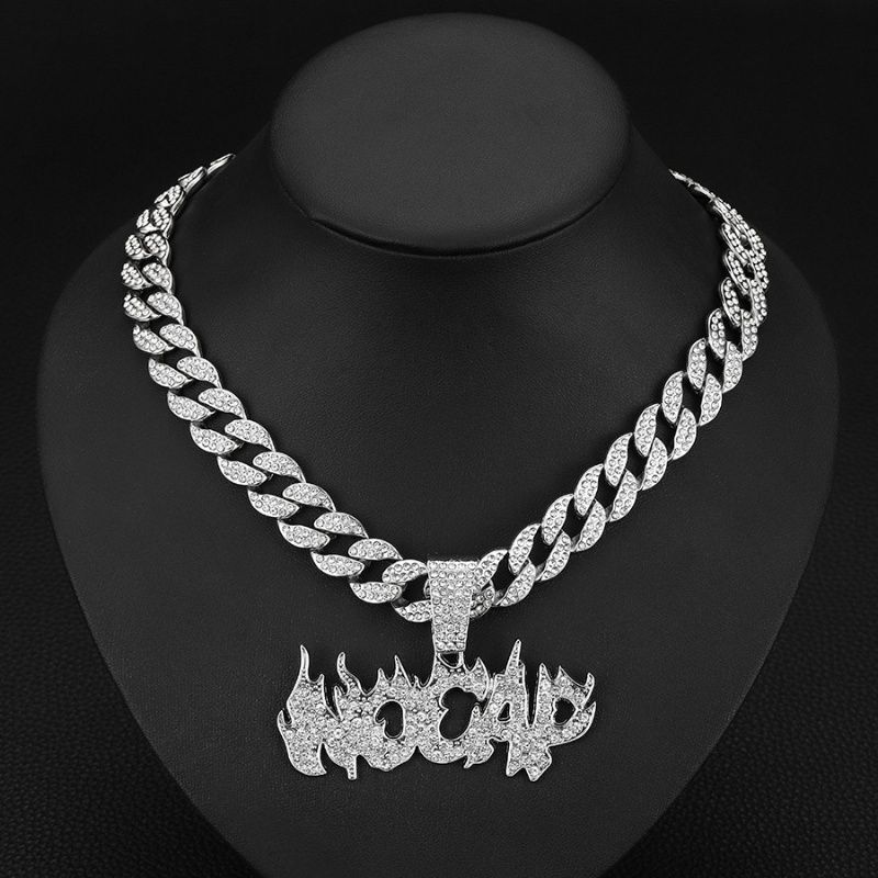 Necklace Hip Hop Letter Flame Pendant A niche design for men's necklaces Full diamond necklace jewelry