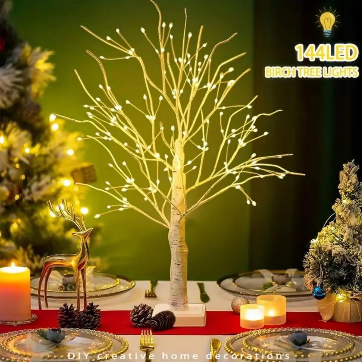 144 LED Birch Tree Light Warm White USB Battery Power Holiday Decorative Tree Christmas Halloween Easter Gift