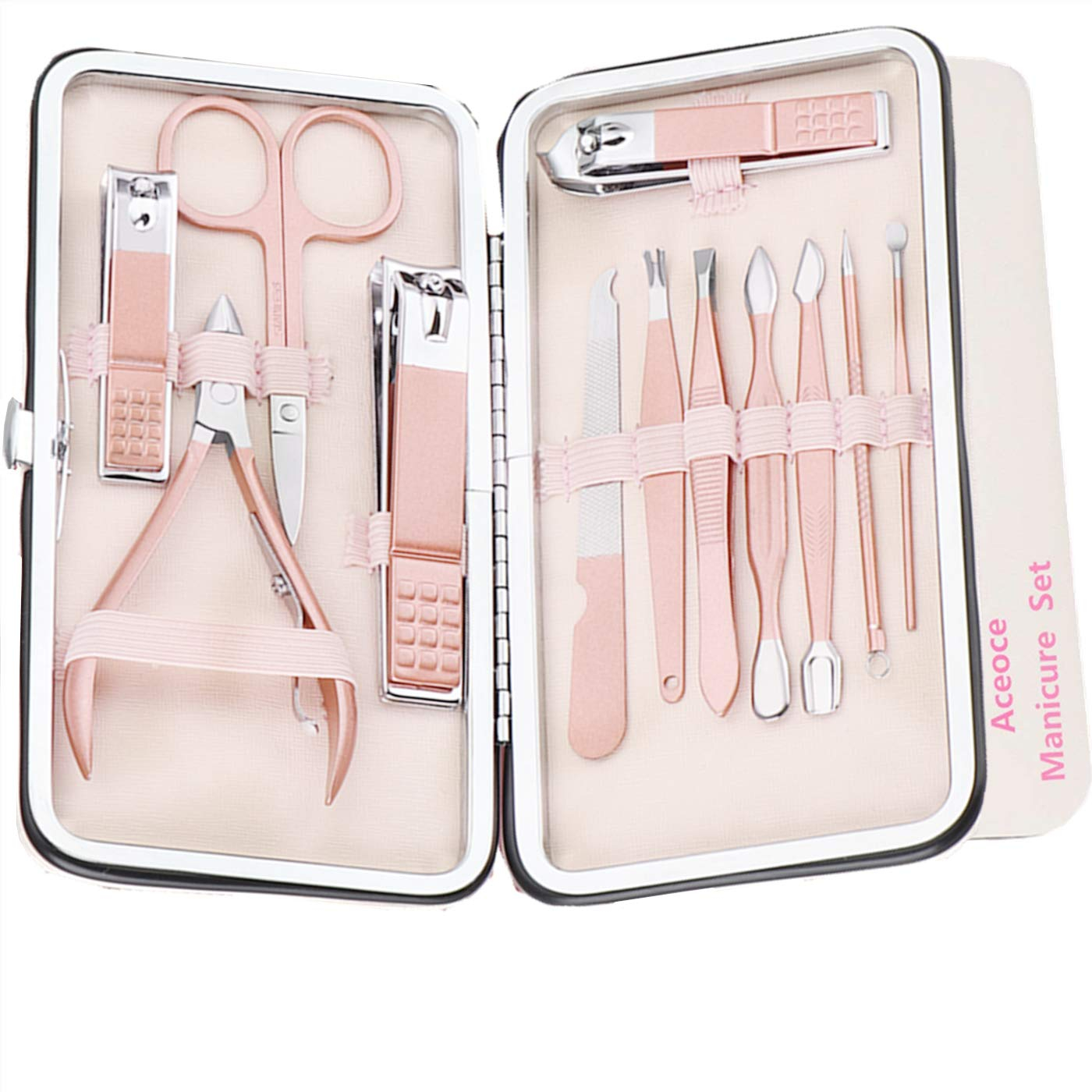 Manicure Pedicure Kit Manicure Set Women Professional Stainless Steel Pedicure Nail Clipper Tools Aceoce Travel Luxury 18 in 1 With Grooming Travel Leather