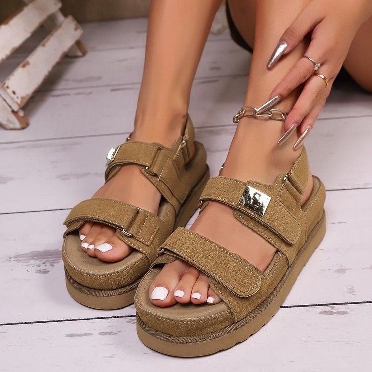 2025 Summer Platform Velcro Sandals Women's Large Size Birkenstock Style Soft Footbed Slippers