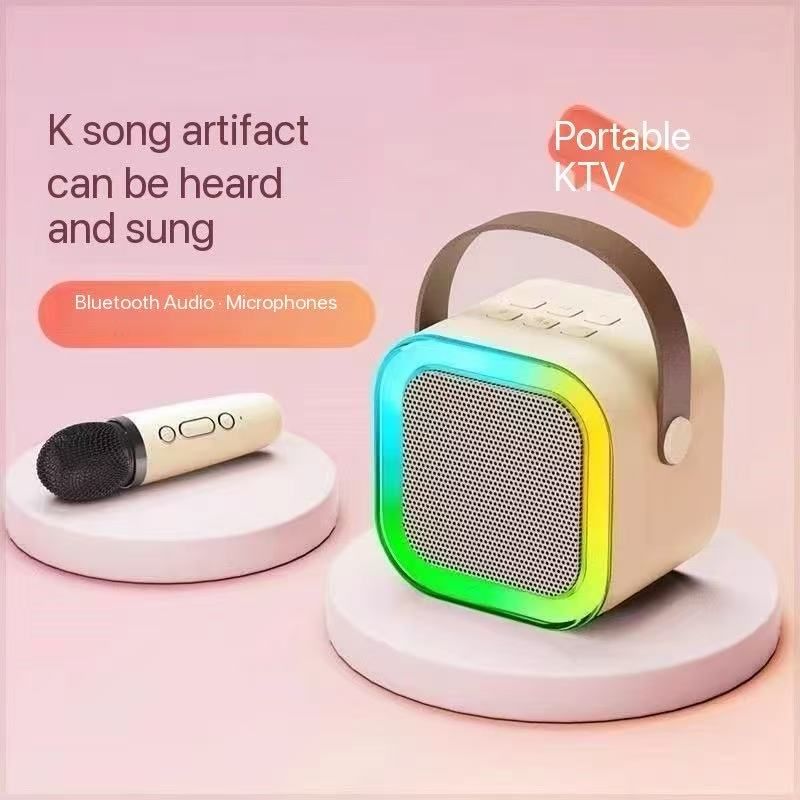Intelligent KTV Bluetooth Speaker: Double Microphone Color Lights Create KTV Atmosphere, Portable Entertainment New Experience