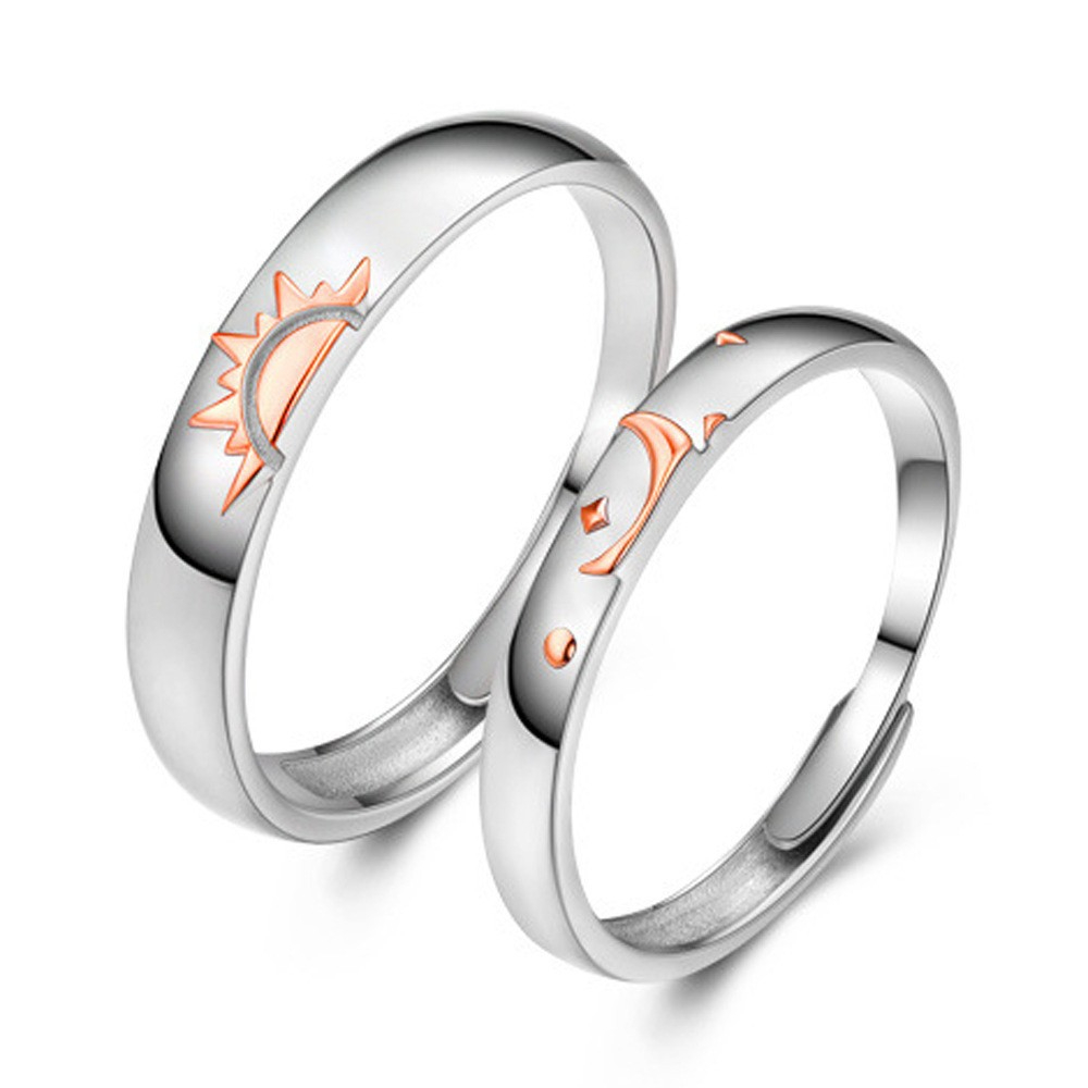 TL-118 925 Sterling Silver Couple Rings, Opening Adjustable Eternity Promise Engagement Wedding Statement Rings Simple Jewelry Gifts for Women Girls Men BFF
