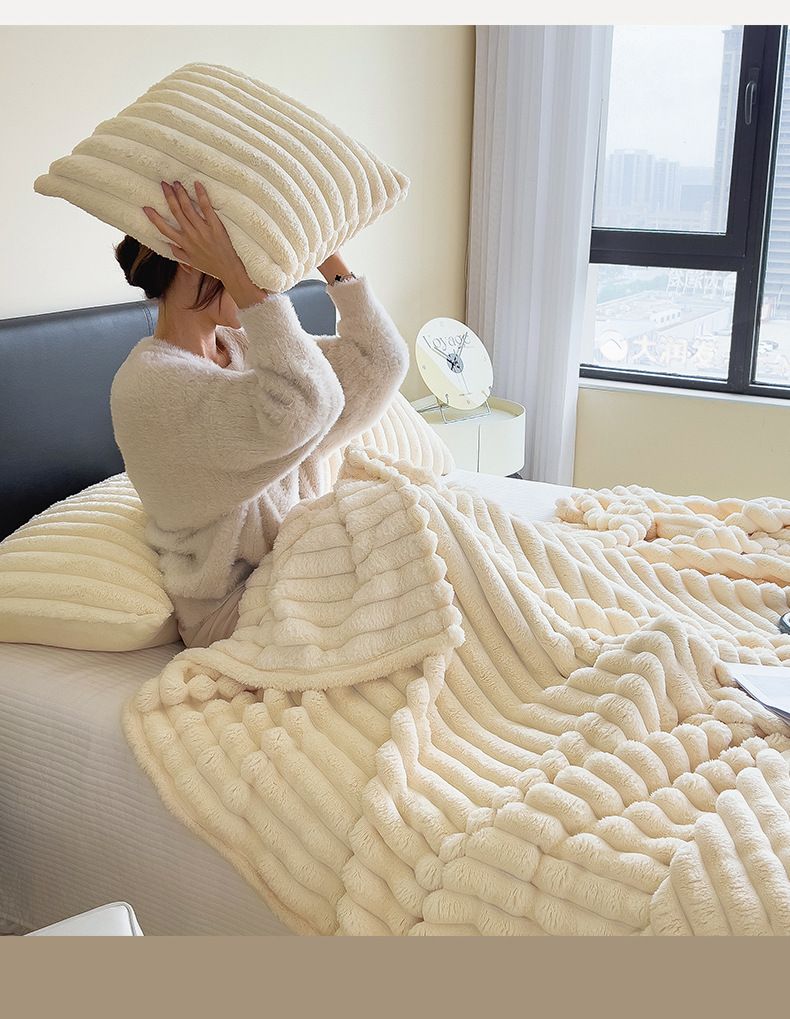 Khaki Throw Blanket for Couch - GentleSoft Cozy Soft Blankets for Women, Cute Small Rabbit Fur Fabric Throws for Girls, Off White, 150*200cm