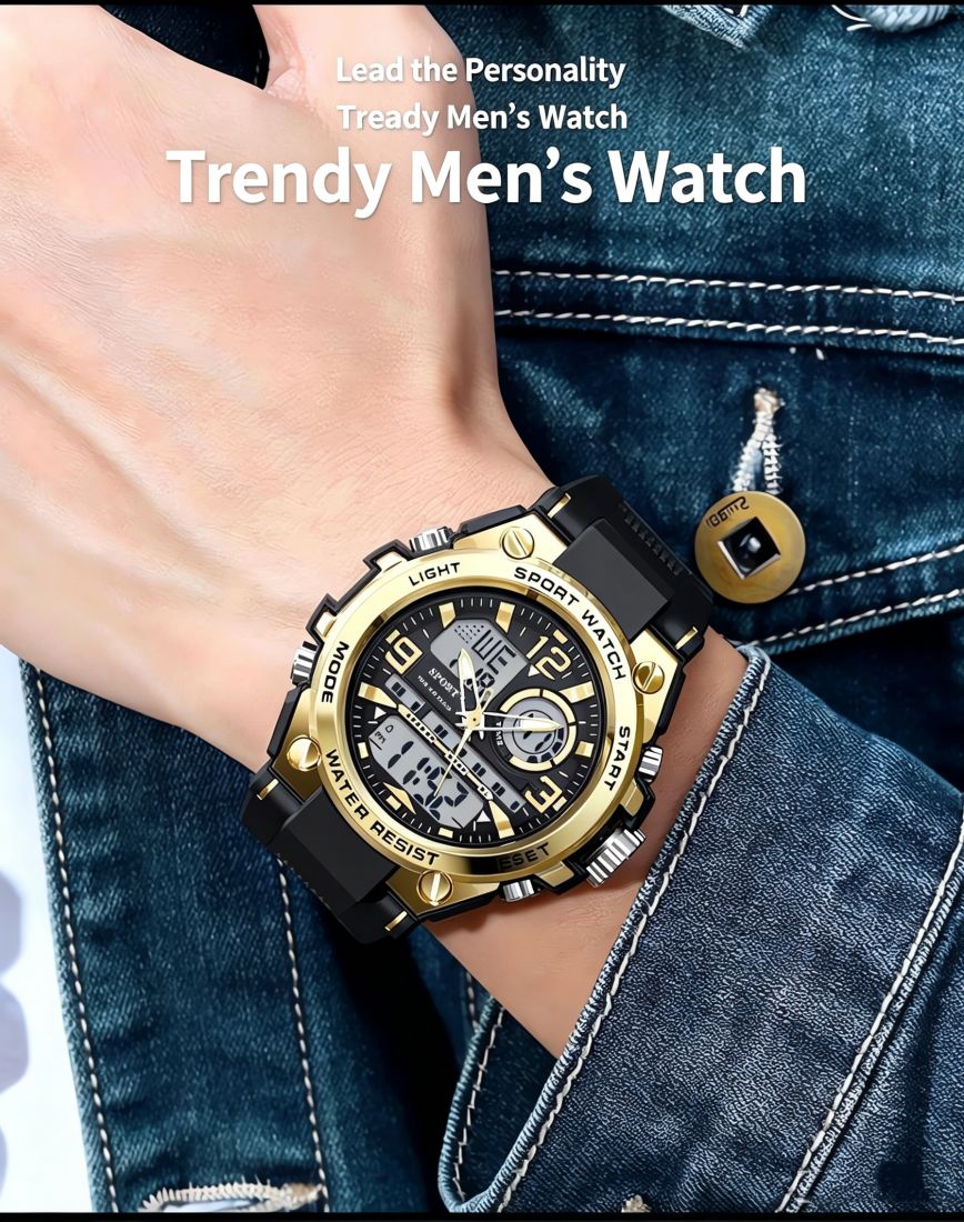 Men Large Dial Digital Sports Watch, Trendy Multifunction Electronic Wristwatch, Waterproof Shockproof Outdoor Watch, Casual Fashion Student Daily Sports Accessories
