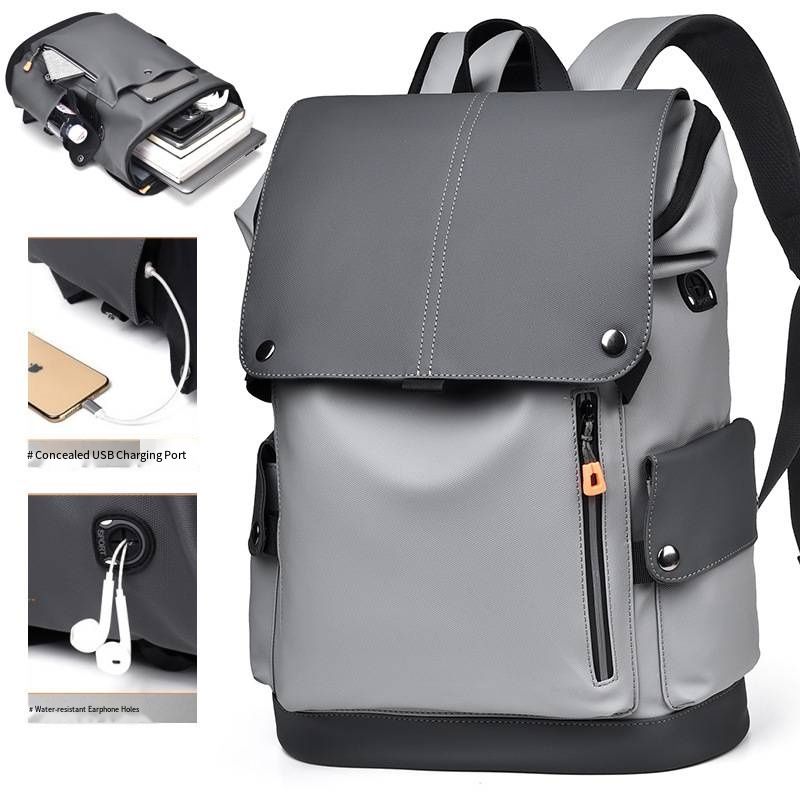 New Business Backpack for Men, Large Capacity Travel Laptop Bag, Fashion Tooling Functional Bag, Trendy PU Leather Shoulder Bag
