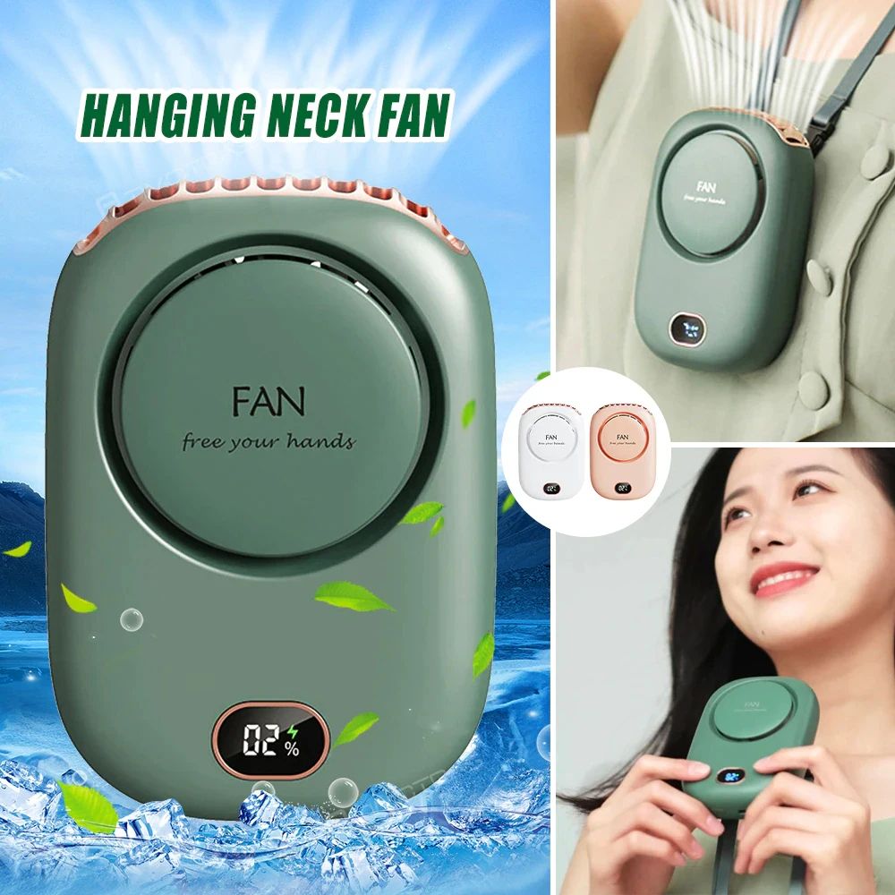 203 Portable Hanging Neck Fan 3 Speed Adjustable Usb Rechargeable Fan Wearable Personal Fan with Led Screen Mute Small Cooling Fans