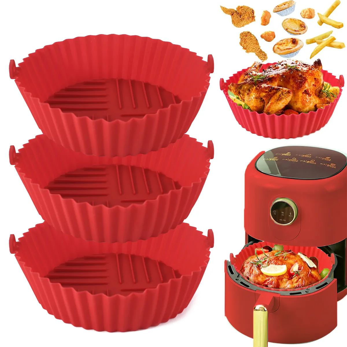 Air Fryer Silicone Liners Air Fryer Silicone Pot Reusable Silicone Air Fryer Liners Food Safe Non Stick Air Fryer Basket Accessories
