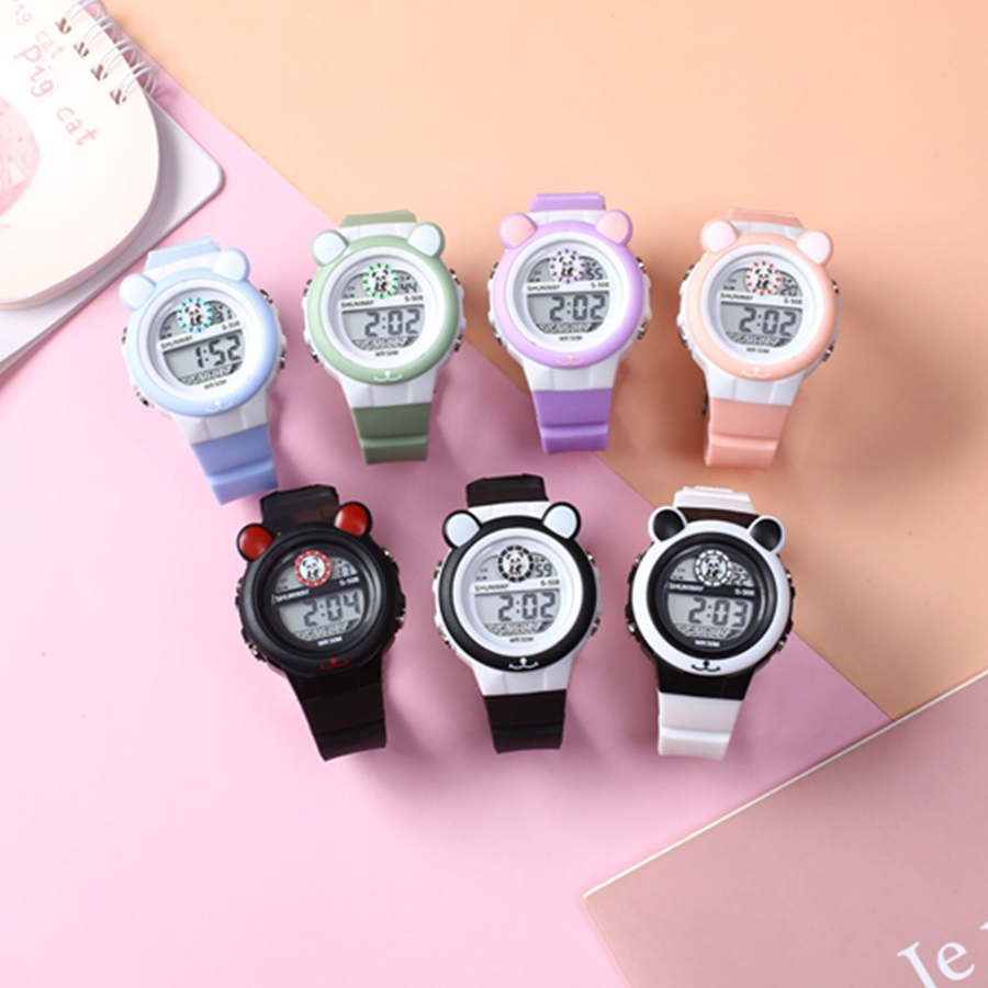 New stock panda cartoon children's electronic watch student party waterproof night light multifunctional alarm clock electronic watch