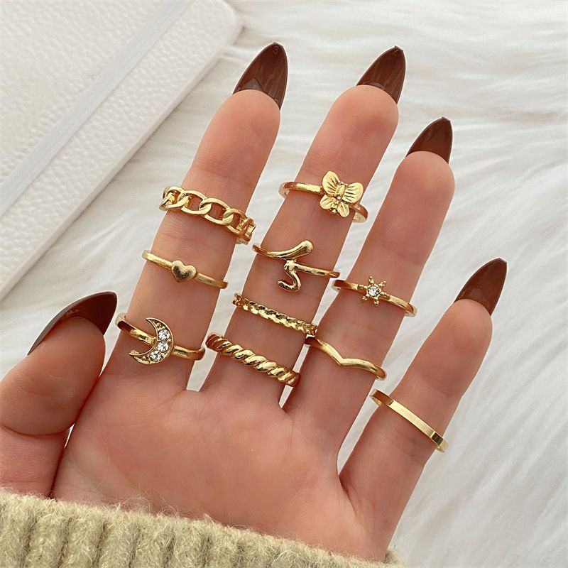 MS419 Women's Retro Star Moon Ring Solid Color Alloy Ring