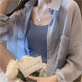MA1144-1001AG Women's Summer New Solid Color Shirt Loose Thin Long-Sleeved Sunscreen Shirt