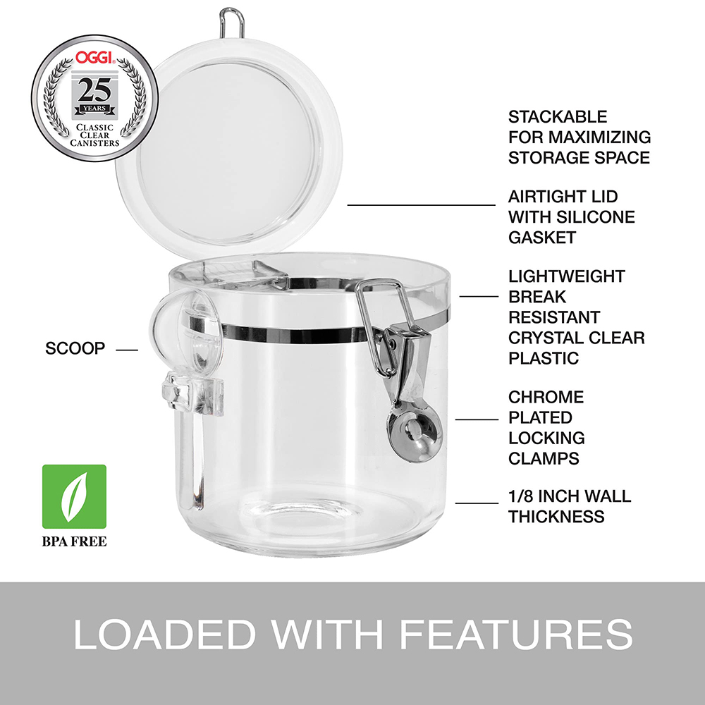 Canister Set with Clamp Lids & Spoons Airtight Containers in Sizes Ideal for Kitchen Pantry Storage of Bulk Dry Foods Including Flour Sugar Coffee Rice Tea Spices Herbs