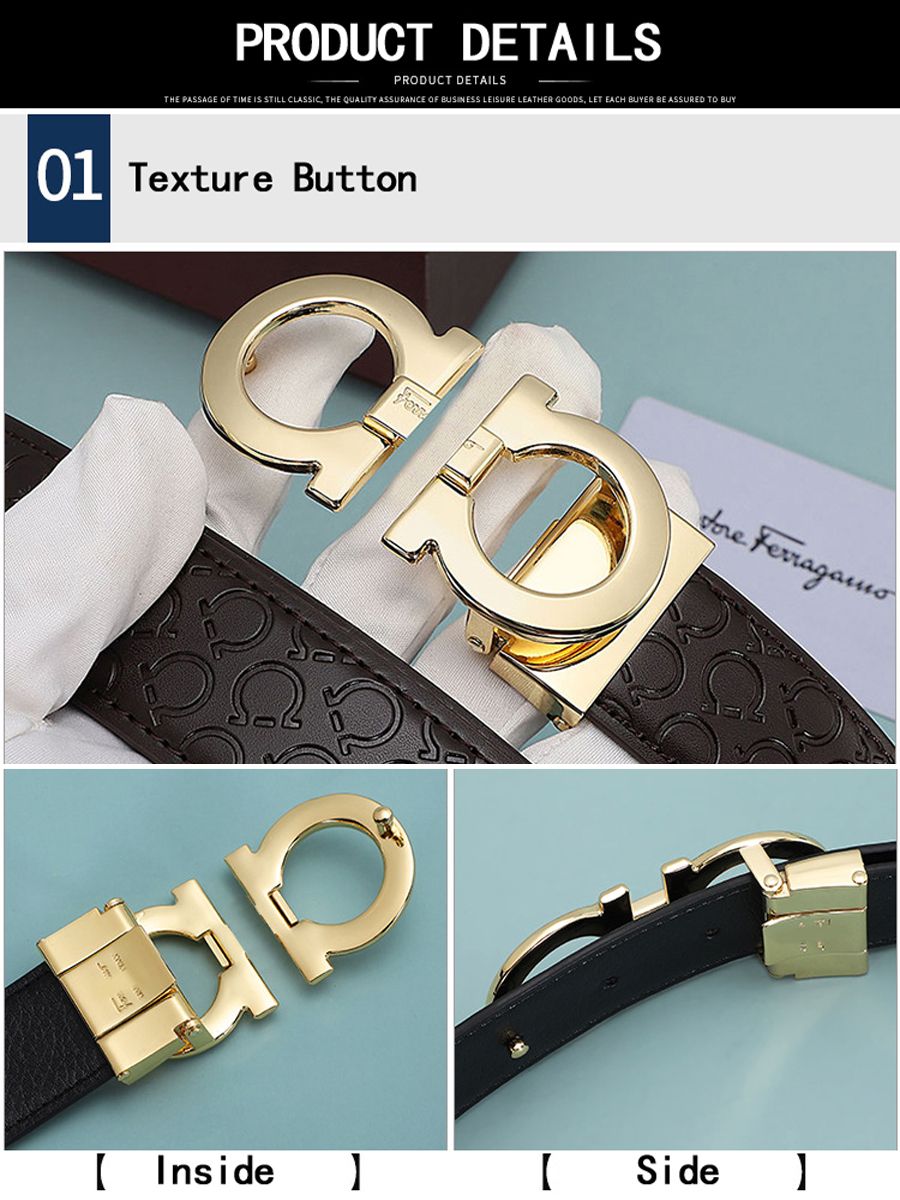 Men's Fashion Business Alloy Smooth Buckle Belt Casual Youth Genuine Leather Belt