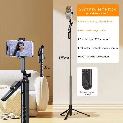 1.75m Selfie Stick Tripod Foldable Stand Phone Camera Live Streaming Stand Holder Bluetooth