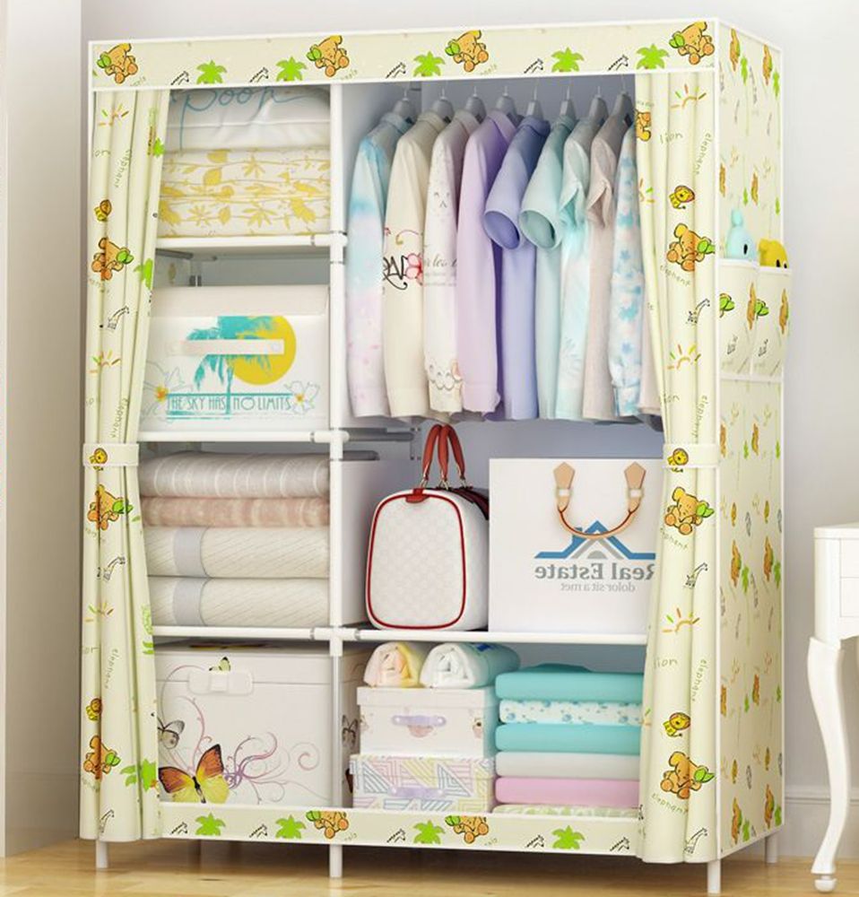 Portable Closet Organizers, Clothing Storage, Wardrobe with 6 Shelves and Hanging Rod, Non-Woven Fabric Cover with 2 Side Pockets