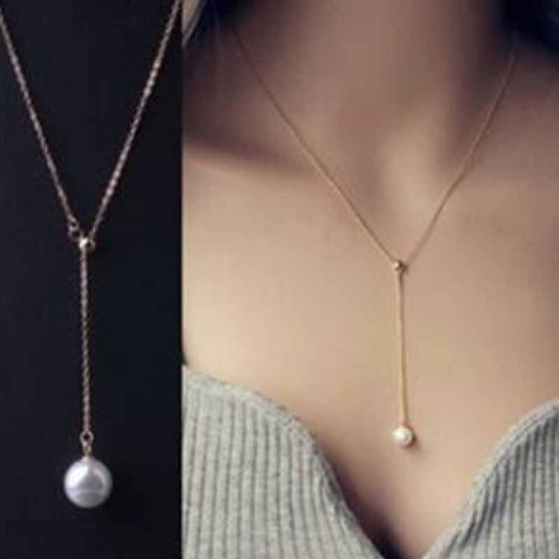 00082-1 Fashion Vintage Simple Bohemian Style Women's Delicate Small Pearl Tassel Alloy Pendant Necklace
