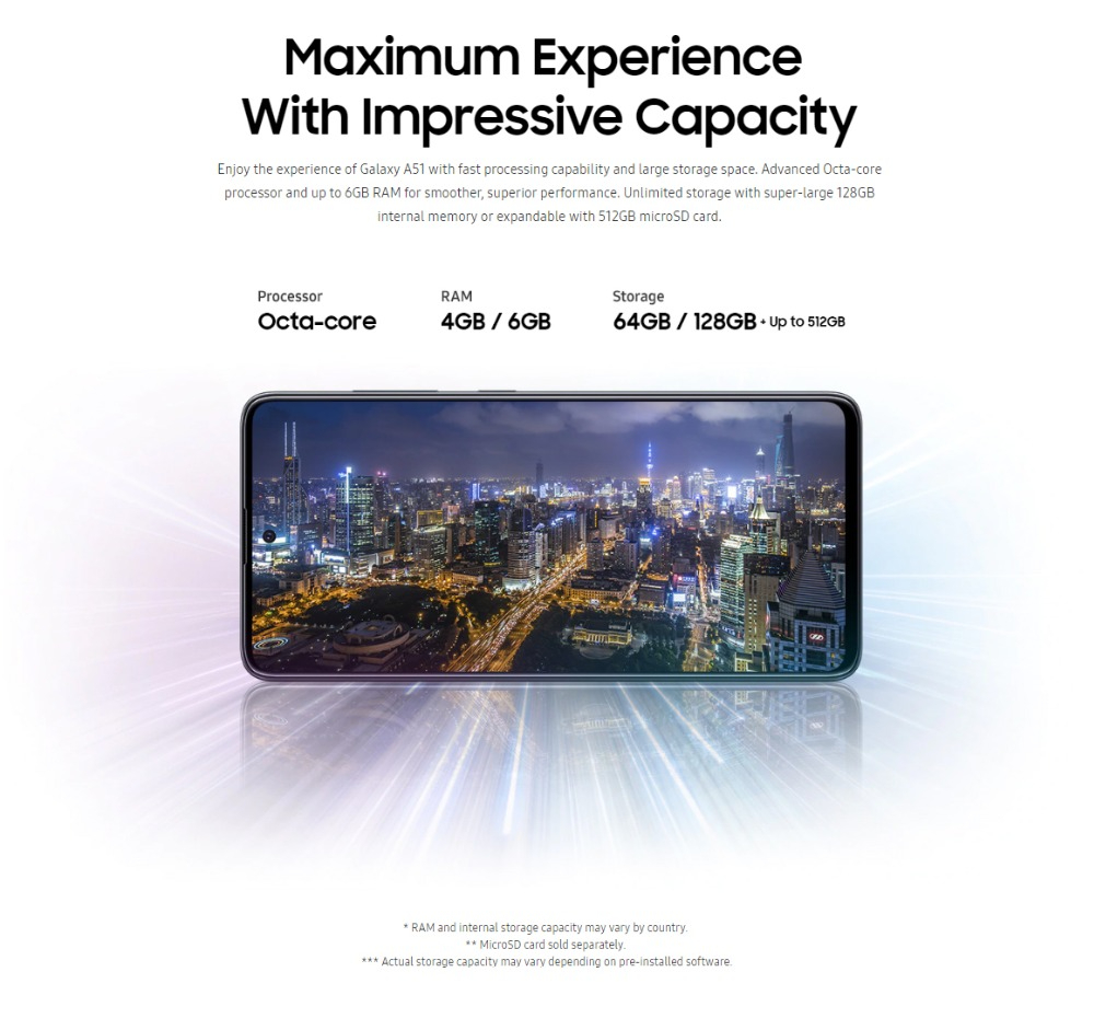 Samsung Galaxy A51 5G 128+6GB 4500mAh 6.5" 48MP + 32MP 2G/3G/4G/5G LTE Android single SIM Smartphones Waterproof google Smart Phones