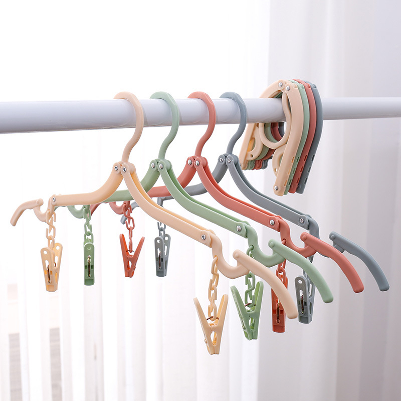a564-01 4 Pcs Portable Folding Travel Clothes Hangers with Clips Travel Accessories Plastic Foldable Non-Slip Lightweight Shirts Socks Underwear Clothes Hangers Drying Rack for Home Outdoor Travel