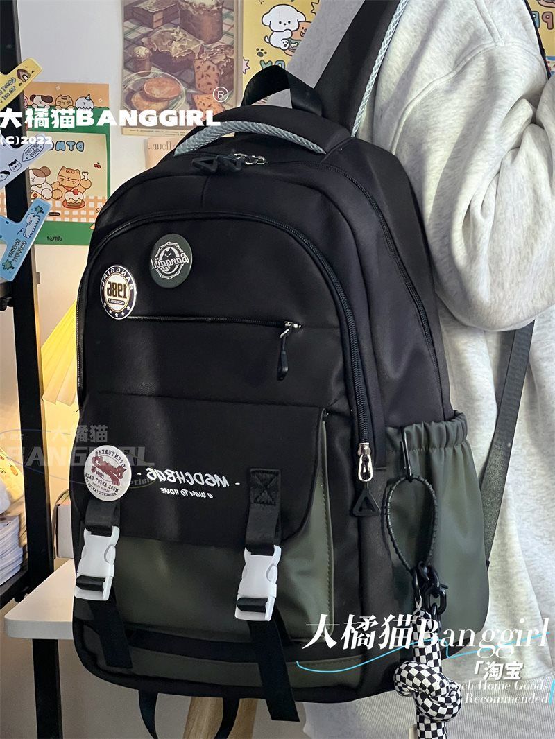 Japanese Ins workwear backpack for girls, high school students, middle school students, large capacity contrasting color backpacks, travel backpacks for boys