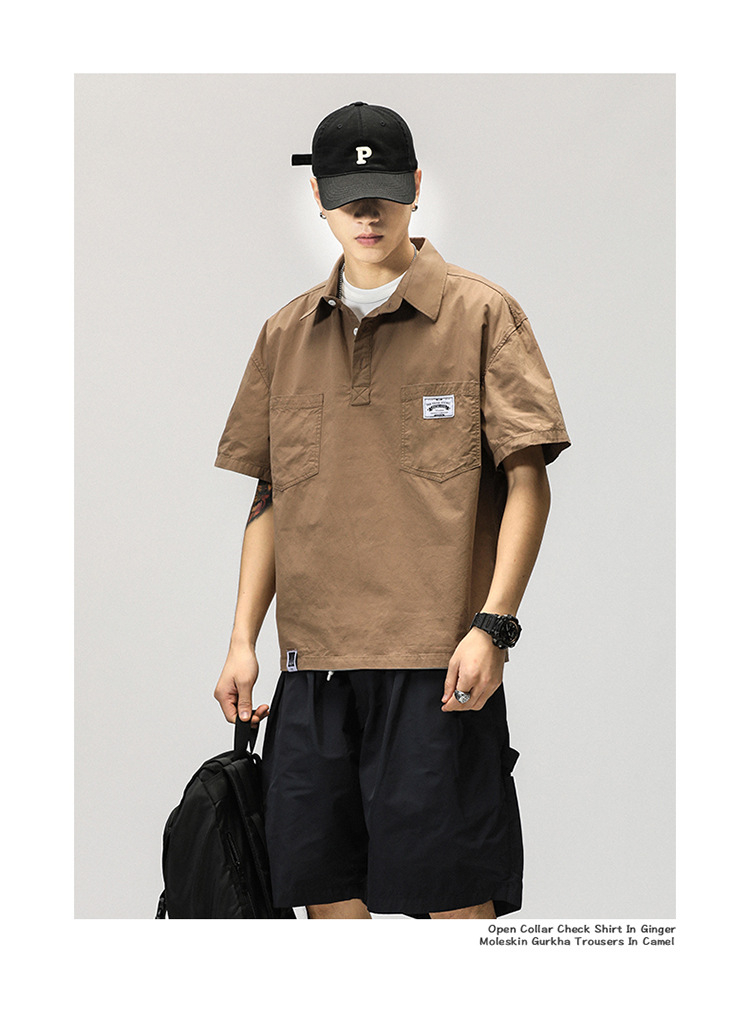 768 Men's Casual Cargo Shirt Polo Shirt Short Sleeve Top Summer