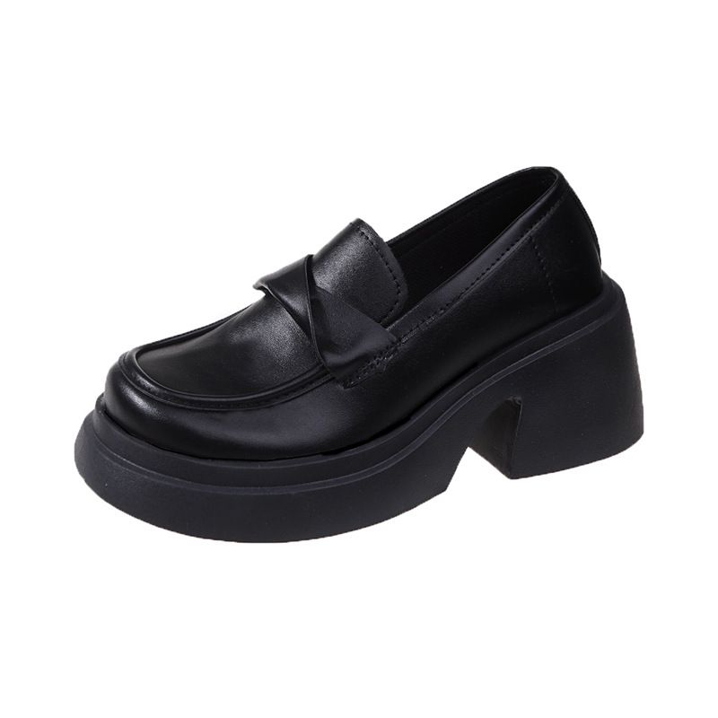Leather Shoe Lady Oxford Shoe Thick Soled Leather Shoes New Spring Style Women's Sponge Cake French Retro British Style Loafers Slip on Single Shoe
