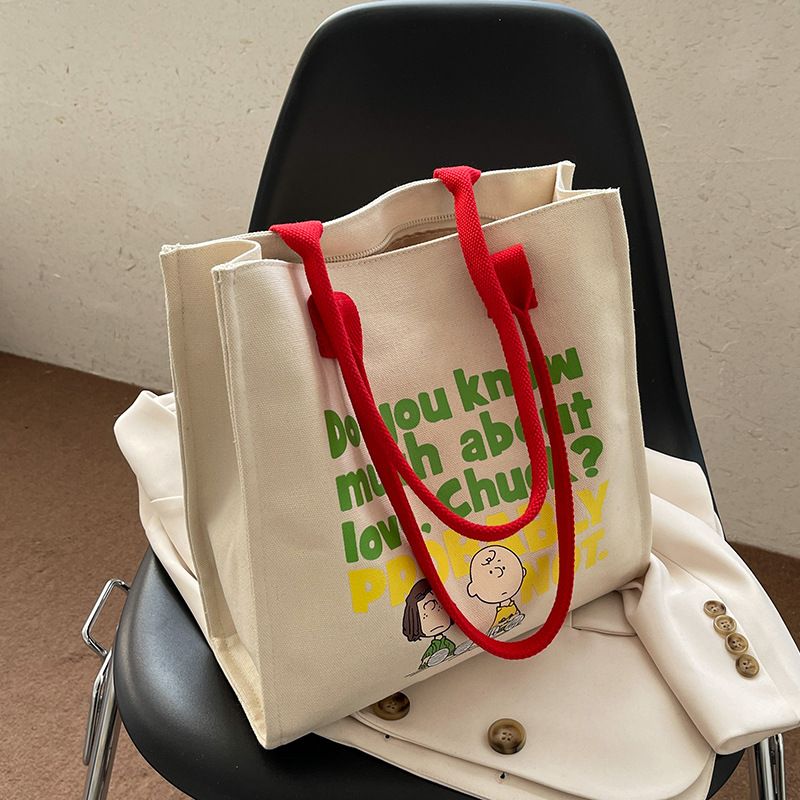 G0106 Large Capacity Weekend Canvas Shopping Tote Bag Student Fashion Shoulder Bag Oversize Canvas Tote Bag