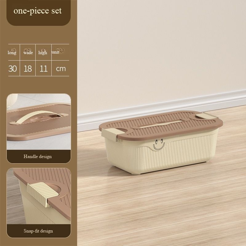 Desktop storage box for snacks, miscellaneous items and fruits. With a handle and a cover made of plastic.