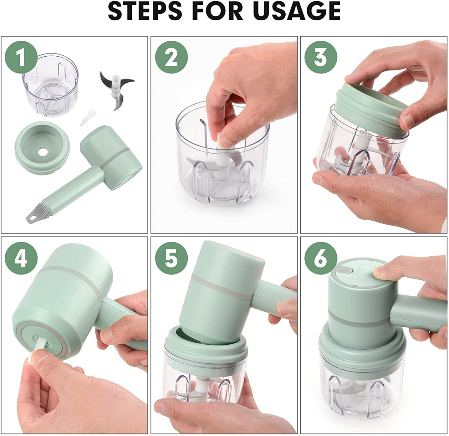 OWL Cordless Hand Mixer Electric with the Function of Chopper, 3-in-1 Speed Change Hand Mixer for Kitchen Baking and Baby Food Etc, with 304 Stainless Steel Egg Beater, BPA-free Food Chopper