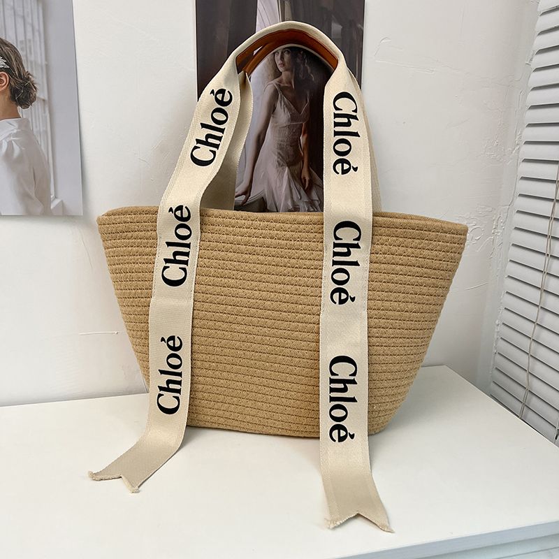 Straw Bag Bag Women's Large Capacity Resort Beach Bag Woven Vegetable Basket Commuter Tote Bucket Bagbrown