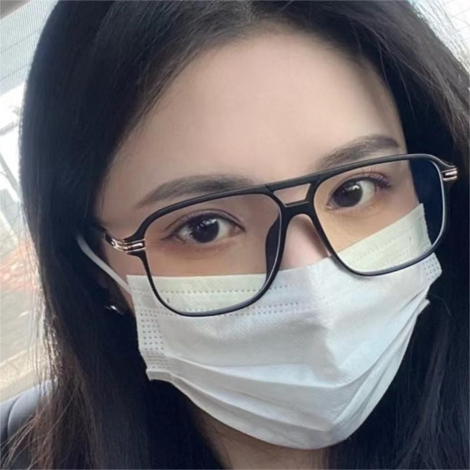 Y-857 Women's New Black Framed Double Nose Bridge Decorative Glasses, Lightweight Anti Blue Light Goggles