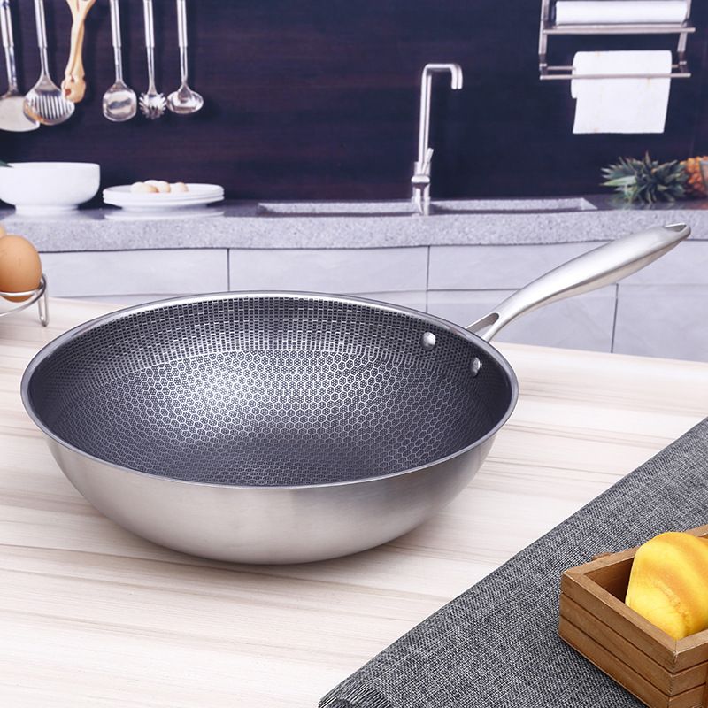 316 Stainless Steel Wok Pan,Hybrid 12 inch Wok, PFOA Free Cookware,non stick Stainless Steel Woks & Stir-fry pans Nonstick, Dishwasher and Oven Safe, Works on Induction (32CM)Silver