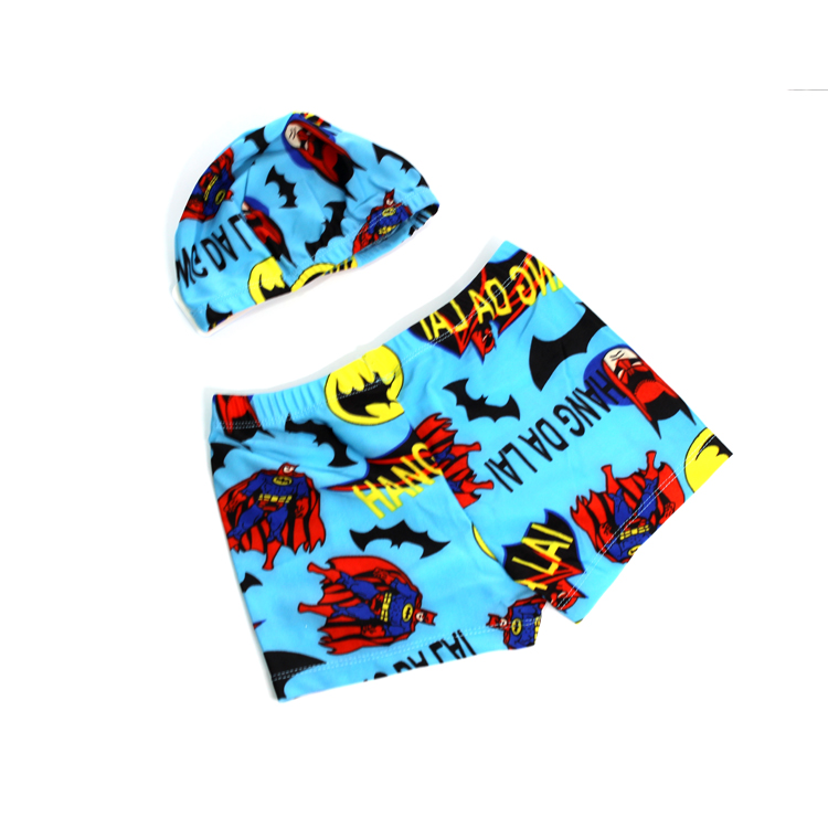 Boy's Cute Cartoon Pattern Swim Jammer Shorts Plus a Swimming Cap Comfortable Polyester Fabric Quick Drying