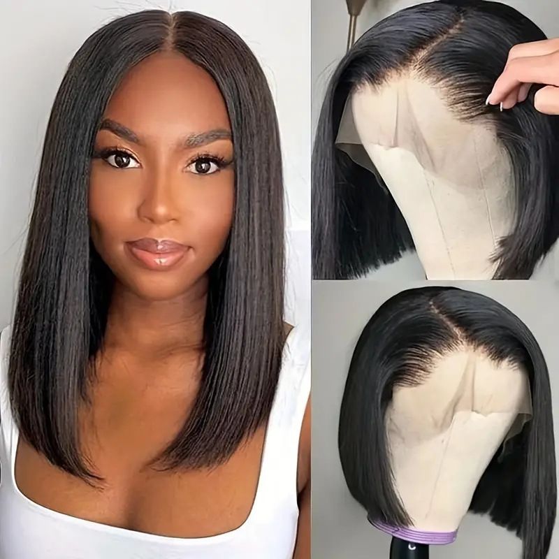 Fashion Bobo Wig Middle Part Straight Short Hair Lace Front Wig 13×4 Lace Closure Full Head Wig for Daily Wear
