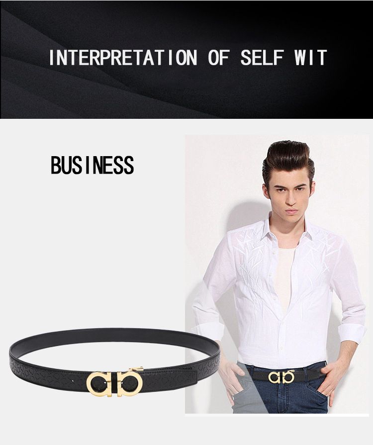 Men's Fashion Business Alloy Smooth Buckle Belt Casual Youth Genuine Leather Belt
