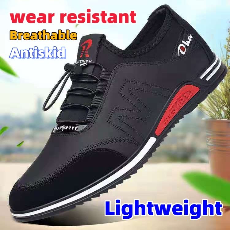 Casual shoes Leather surface Front lace up shoes men leisure shoes CRRSHOP size 39 40 41 42 43 44 male Lightweight Breathable Anti slip and wear-resistant Robust shock absorption