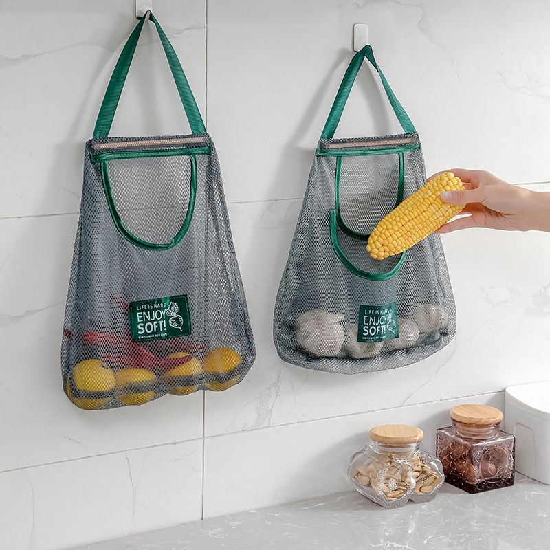 3501 Fruit and vegetable storage bag home kitchen wall-mounted storage hanging bag portable breathable balcony bathroom storage