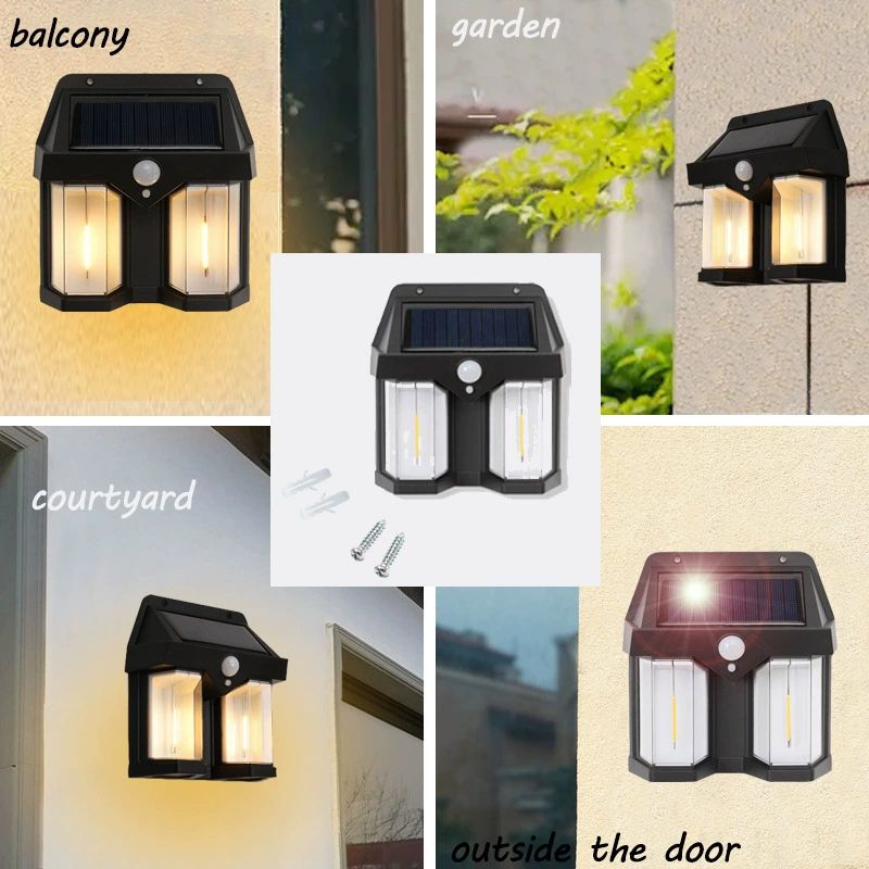 AUNONT LED Solar Outdoor Waterproof Wall Lamp Human Body Sensor Automatically Lighting at Dark PIR Motion Garden Wall Light Porch Lights Solar Wall Lights Outdoor Waterproof Motion Sensor Wireless Front Door Solar Garden Light
