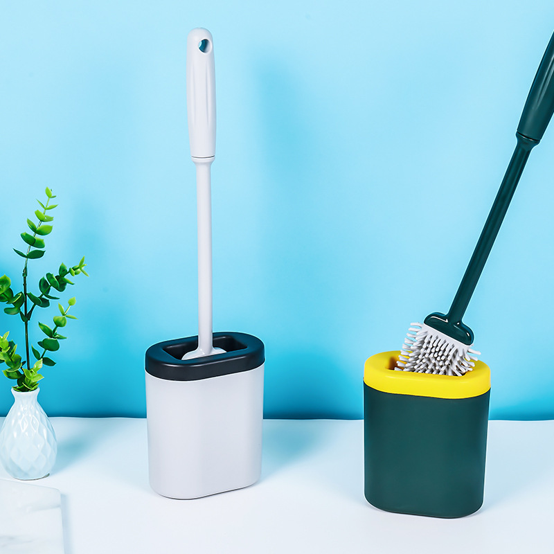 Toilet Brush and Holder Set, Deep-Cleaning Silicone Toilet Bowl Brush with Non-Slip Long Plastic Handle Clean Brush Set