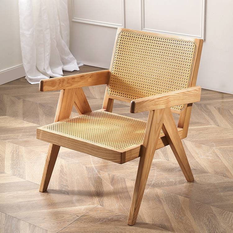 FFLRC019 Modern American Solid Wood Dining Rattan Chairs Nordic Cafe Armchair Living Room Balcony Lounge Chair