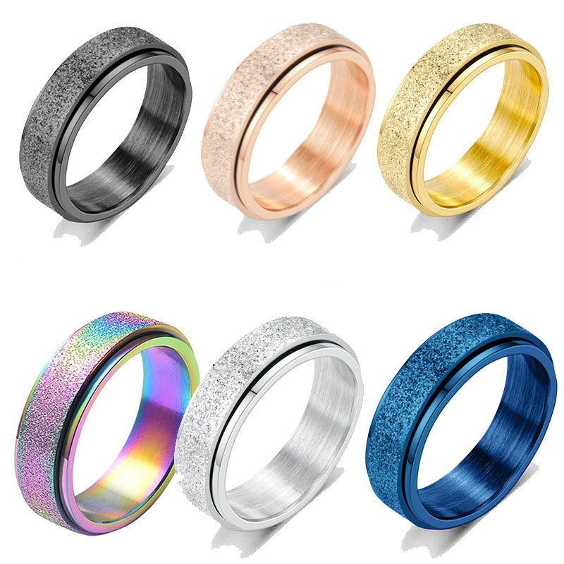 Fashionable Rotatable Decompression Stainless Steel Titanium Steel Frosted Couple Ring