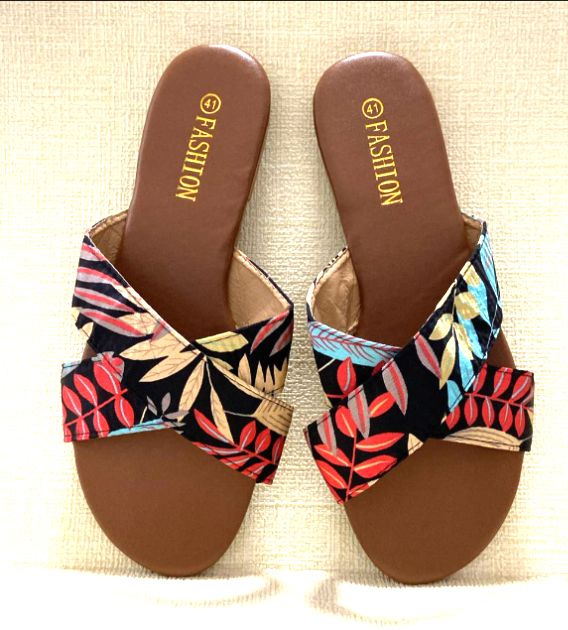 ladies' summer new style embroidered cross strap outdoor open toe slide slipper sandals women ladies
