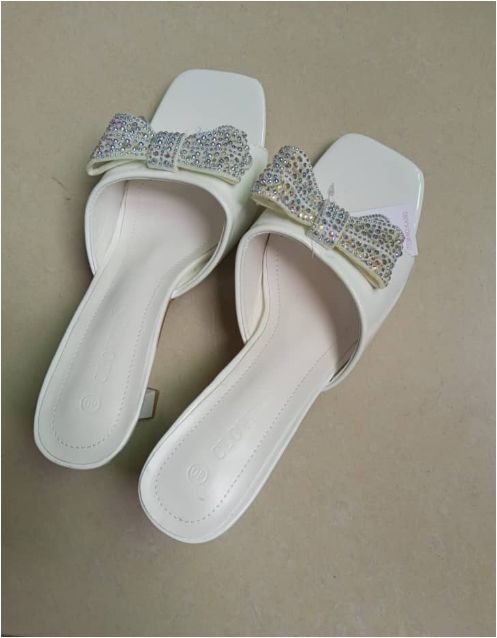 Bowknot Diamond Light Weight Women's Summer Outdoor Heeled Sandals Heeled Slides Pumps
