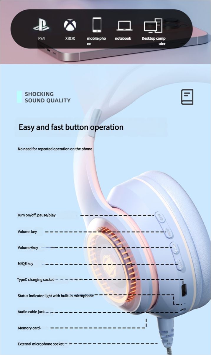 Cat Ear Ears Back Earphones Head Mounted Children's Recitation Bluetooth Student Learning Specific Luminous Endorsement Artifact