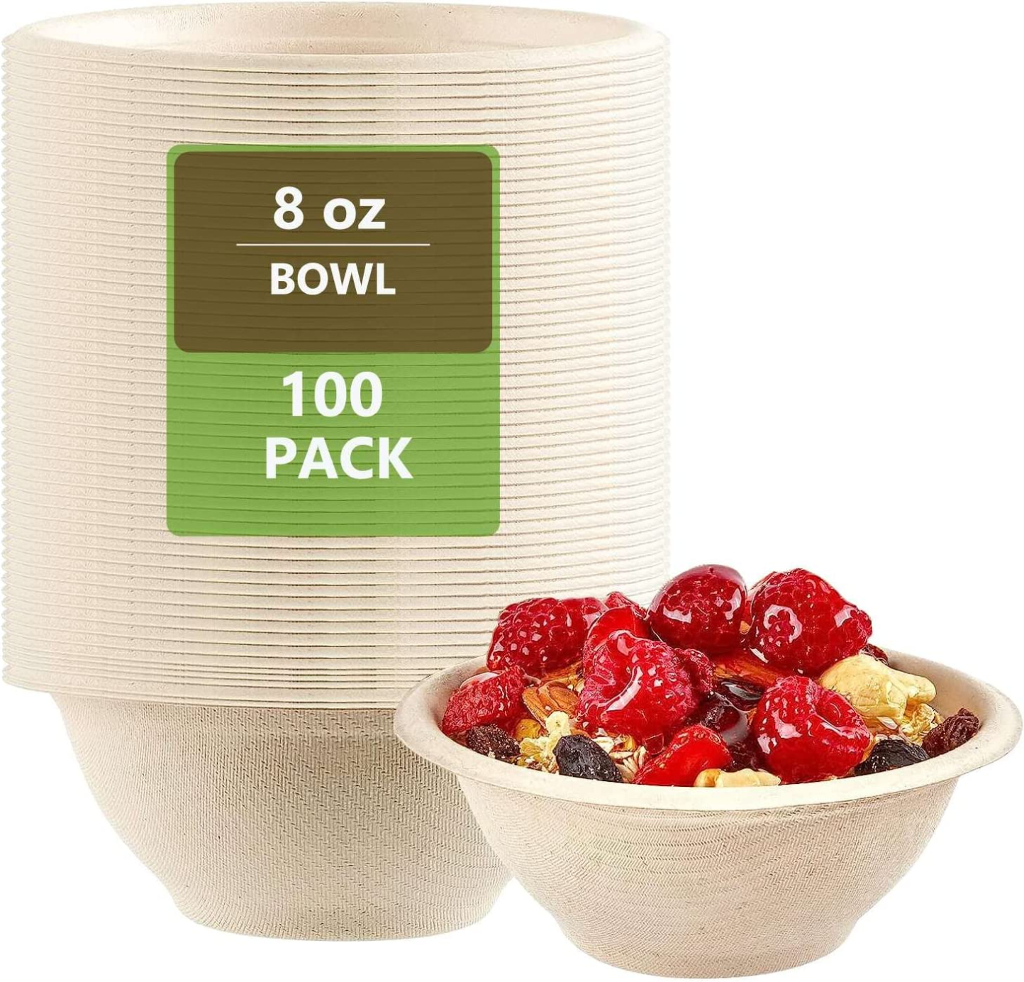 8oz 100 Pcs Compostable Sugarcane Paper Bowls Disposable Eco-Friendly Biodegradable Bowls Heavy Duty Serving Bowls