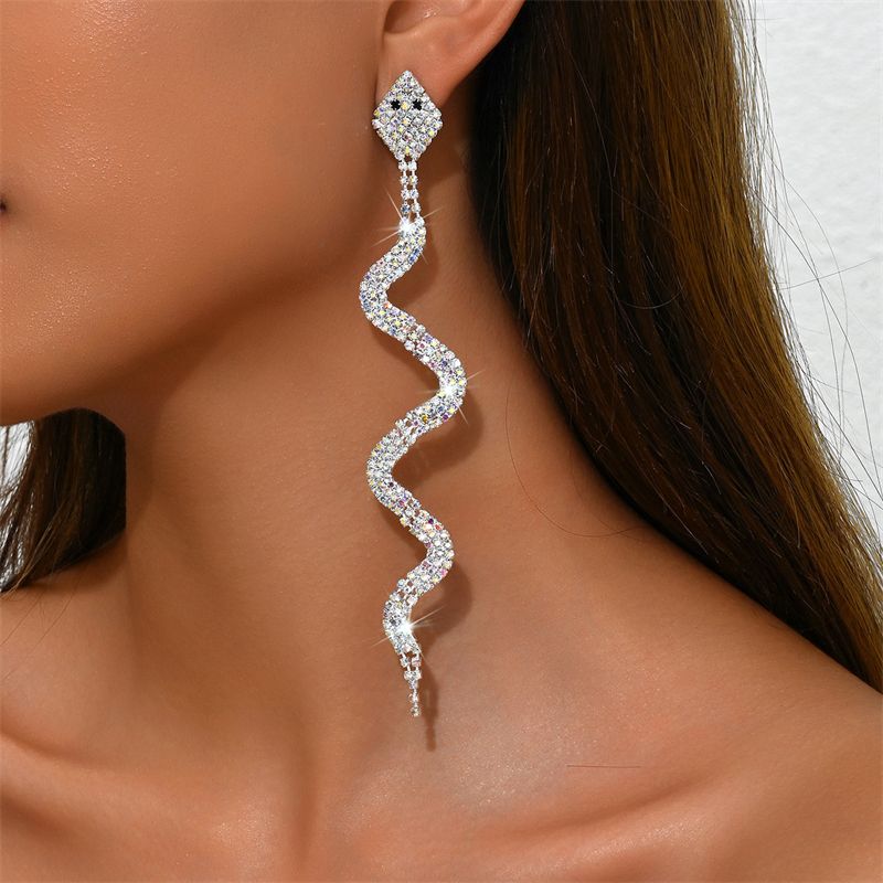 Women Snake Rhinestone Earrings Lady Fashion Party Earring Ladies Ear Rings Elegant Jewellery Woman Diamond Jewelry Earing
