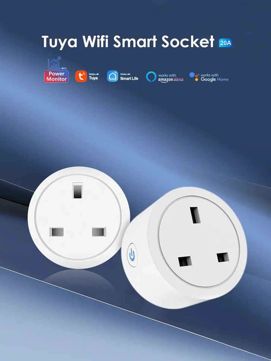 20A UK Plug TUYA WIFI Smart Socket With Power Monitor Voice Control Timing Home Power Socket Work with Alexa Google